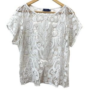Polo Ralph Lauren Lace Macrame Crochet Dolman Short Sleeve Shirt Boho Medium